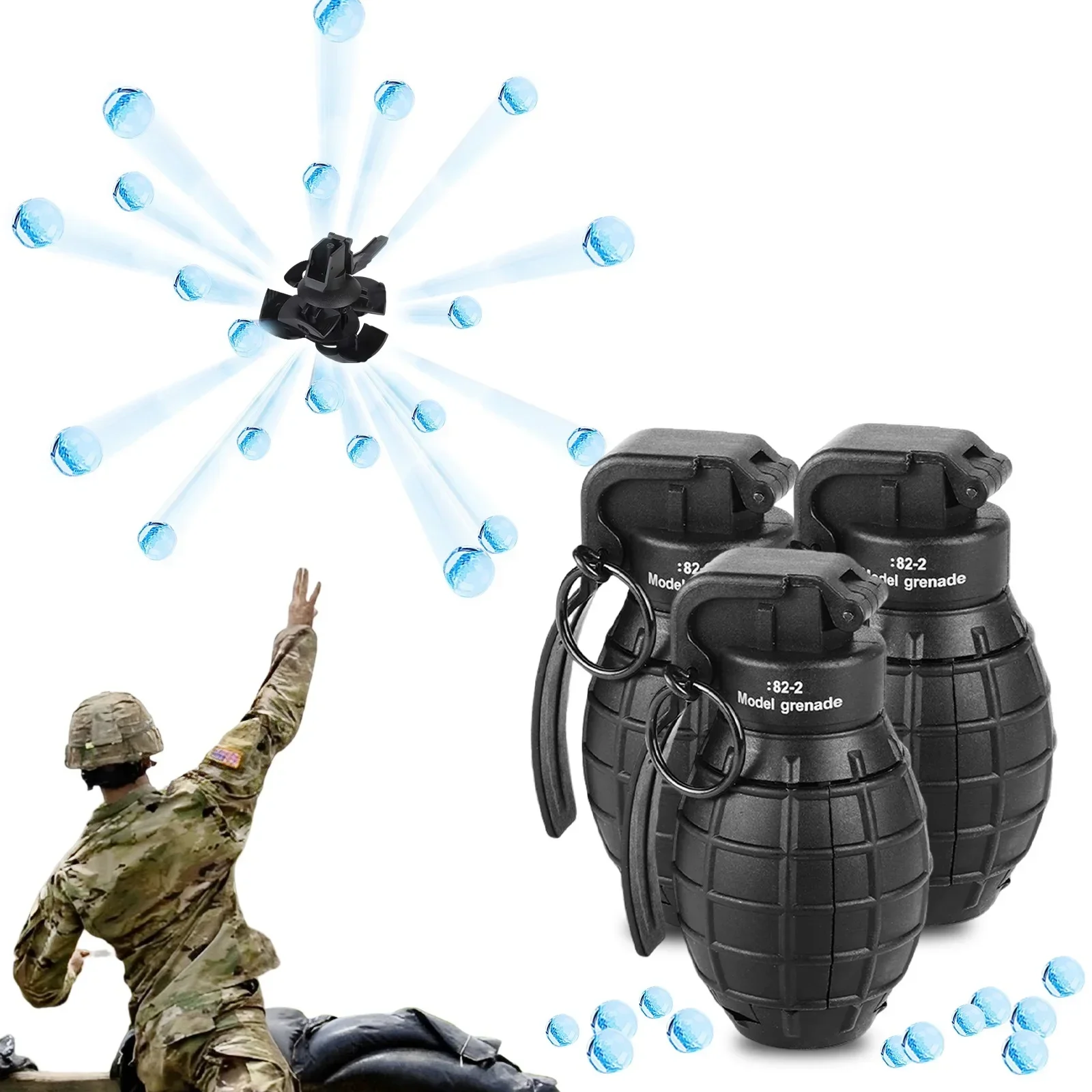 1/3 Uds M26a2 modelo de granada de nailon juguete de granada de explosión, modelo de granada Airsoft, anticaída, recargable, bola de Gel, confeti, harina