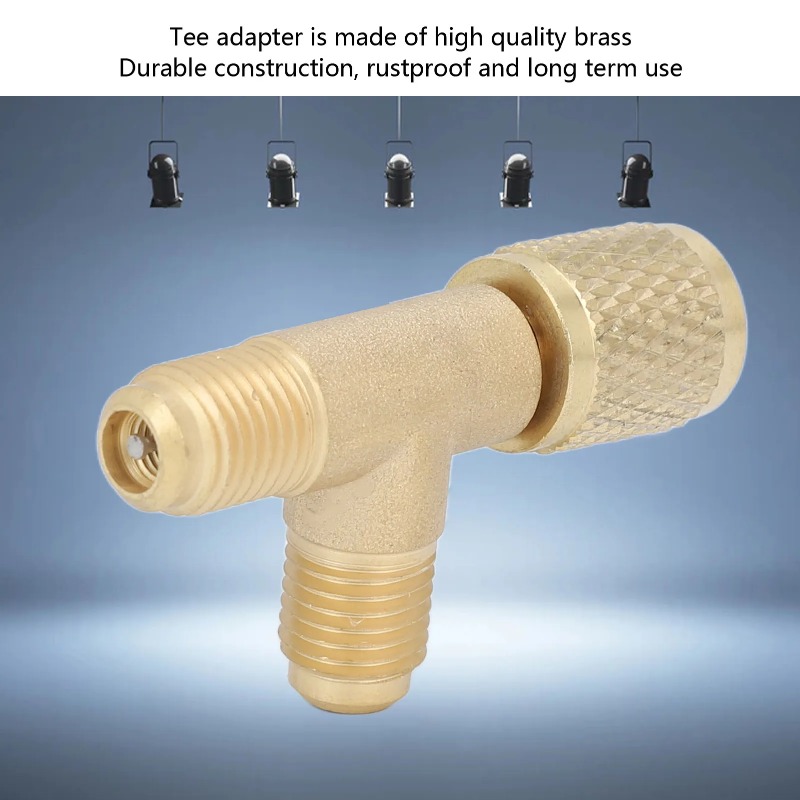 Snelkoppeling T-adapter met ventielkern Messing 1/4 inch SAE Stevige structuur voor R22 R12 R134