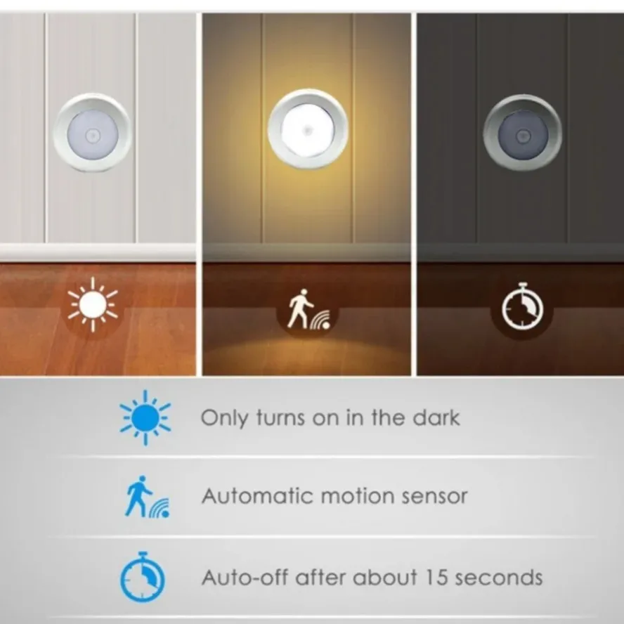 Inducción del cuerpo humano 6LED luz nocturna LED Sensor de movimiento PIR Detector inalámbrico luz automática encendido/apagado para iluminación de cabecera del hogar