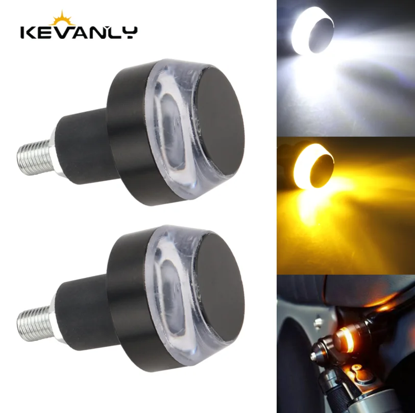 2 pçs motocicleta led guiador final turn signal light colorido flash iluminação aviso marcador lateral lâmpada alça barra de aperto dc 12v