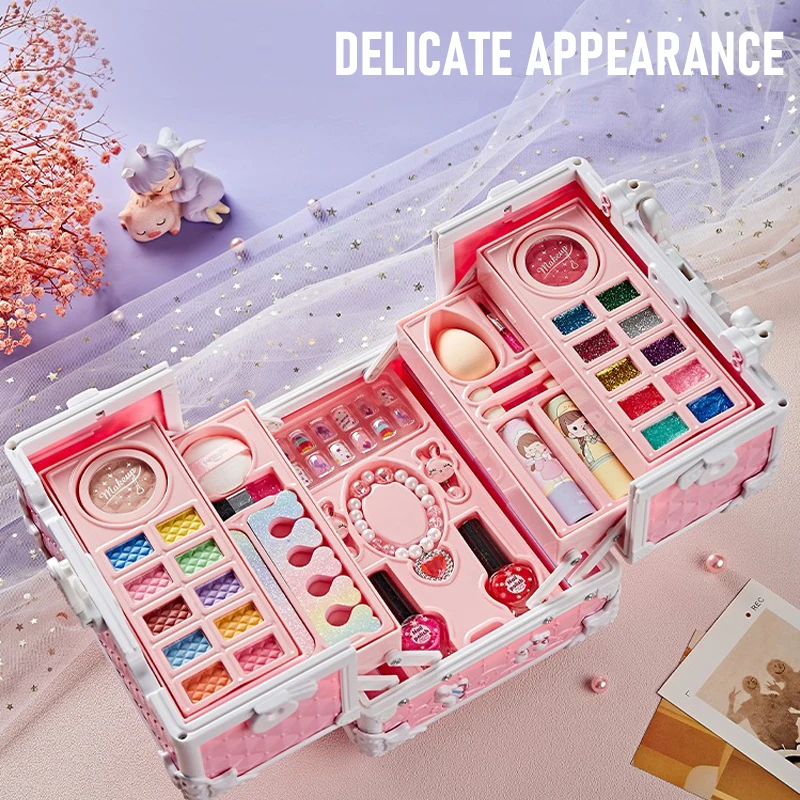 Kinder-Make-up-Set für kleine Mädchen, 49-teilig, waschbares Make-up-Set, echtes Mädchen-Make-up-Set für Kinder mit Kosmetiktasche, Geburtstagsgeschenke