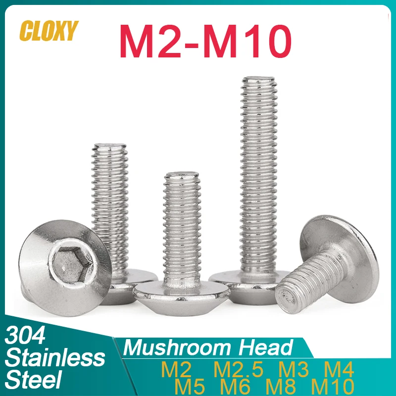 M2 M2.5 M3 M4 M5 M6 M8 M10 304 tornillos de cabeza hueca hexagonal de acero inoxidable cabeza de seta tornillos de cabeza de botón hexagonal
