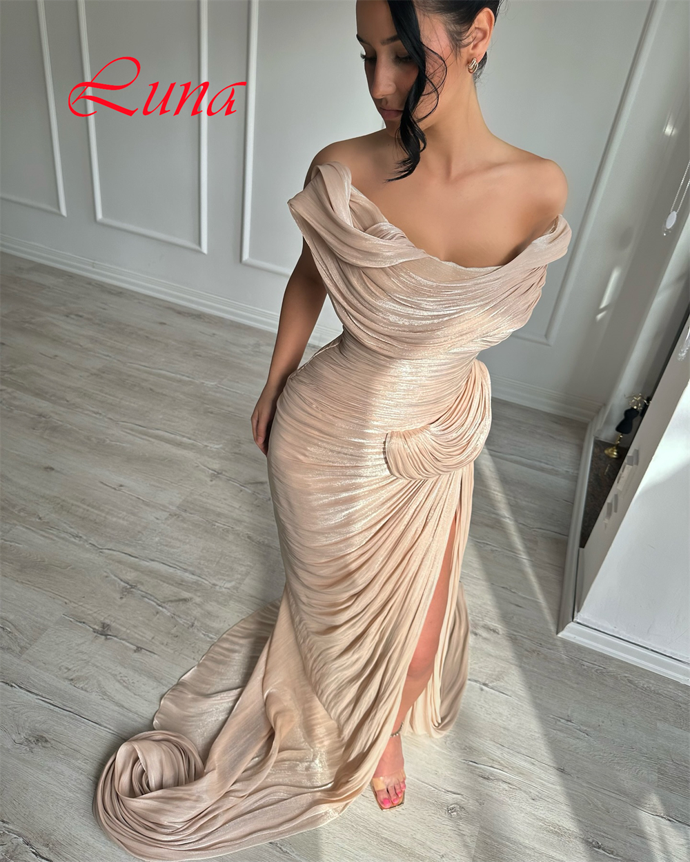 Customized Exquisite One Shoulder Sleeveless Evening Dress High Quality Satin Prom Dresses Temperament Chapel Train Party Gowns