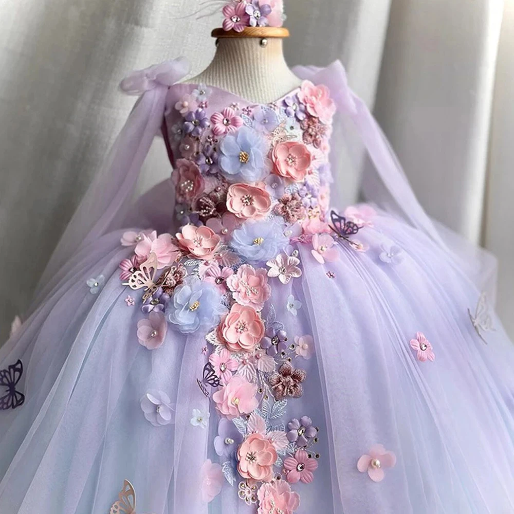 パールストラップ付きロリータプリンセスドレス、ガーゼドレス、刺flower花、ふわふわ、パフォーマンス服、カーニバル、誕生日パーティー