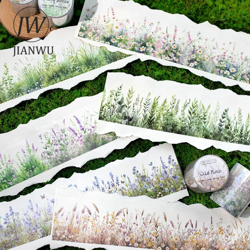 JIANWU 50 มม.* 200 ซม.สีเขียว Notes Series Vintage ดอกไม้ภูมิทัศน์วัสดุ Collage สัตว์เลี้ยงเทปสร้างสรรค์ DIY วารสารเครื่องเขียน