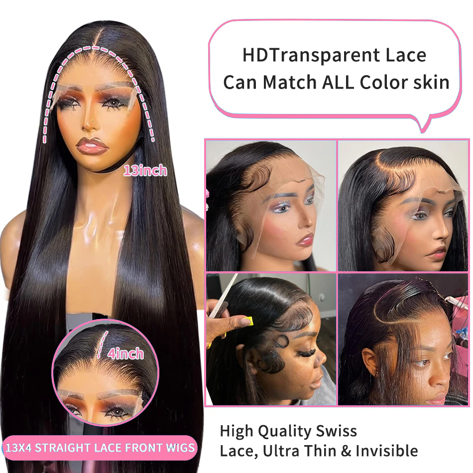 200% Hd 透明骨ストレート 13 × 6 レースフロントウィッグブラジルレミー毛事前摘み取られた 13 × 4 レースフロント人毛ウィッグ女性のための