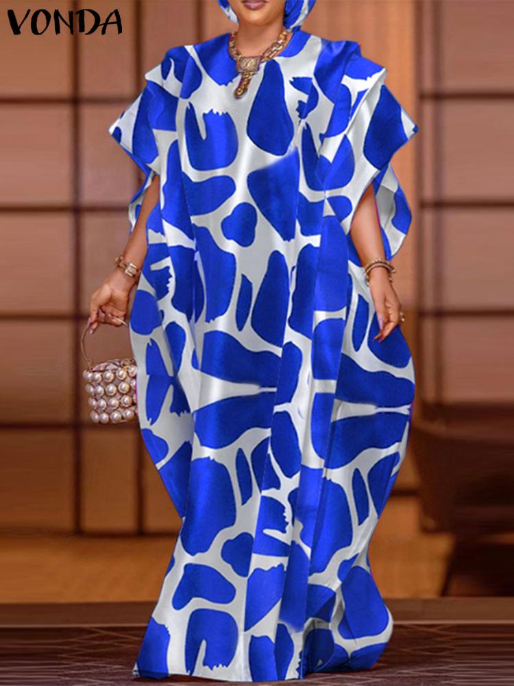 Vonda-女性のボヘミアンスタイルのマキシドレス,カジュアルな半袖,ルーズ,オーバーサイズ,パーティー,夏