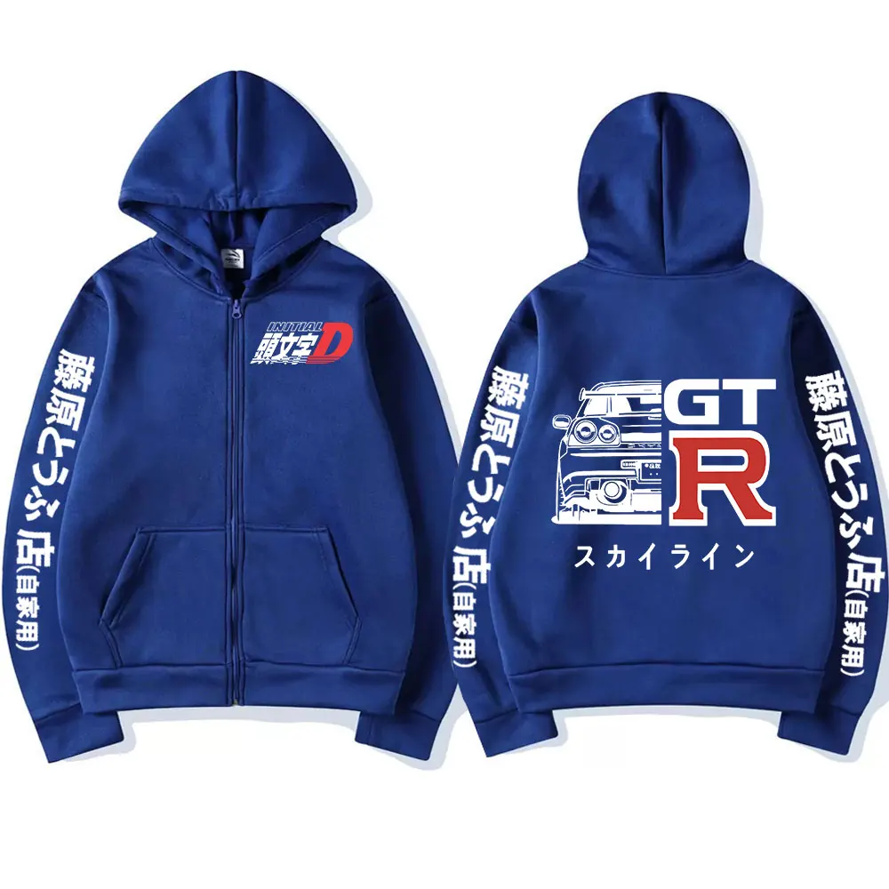 Anime Initial D Drift AE86 Zipper Hoodie Casual Vintage Zip Up Kapuzenpullover JDM Auto Übergroße Hoodies Strickjacke Jacke Mantel