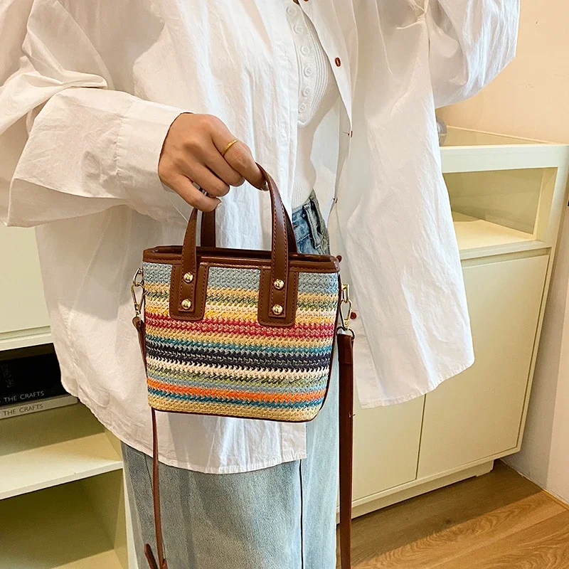 Handarbeit Strohs ack Sommer Frauen Beutel tasche Geldbörse Modedesigner Stroh gewebte Handtasche Strand reise Damen Schulter Umhängetasche