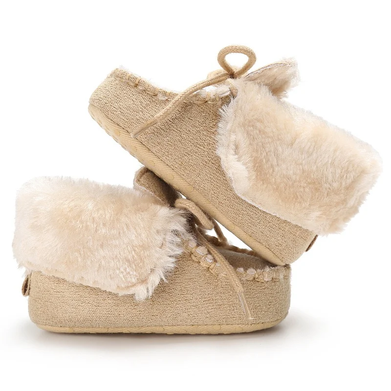 Sapatos de caminhada de algodão para bebê da origem com sola macia, botas de neve quentes de outono e inverno, sapatos de caminhada confortáveis para bebês