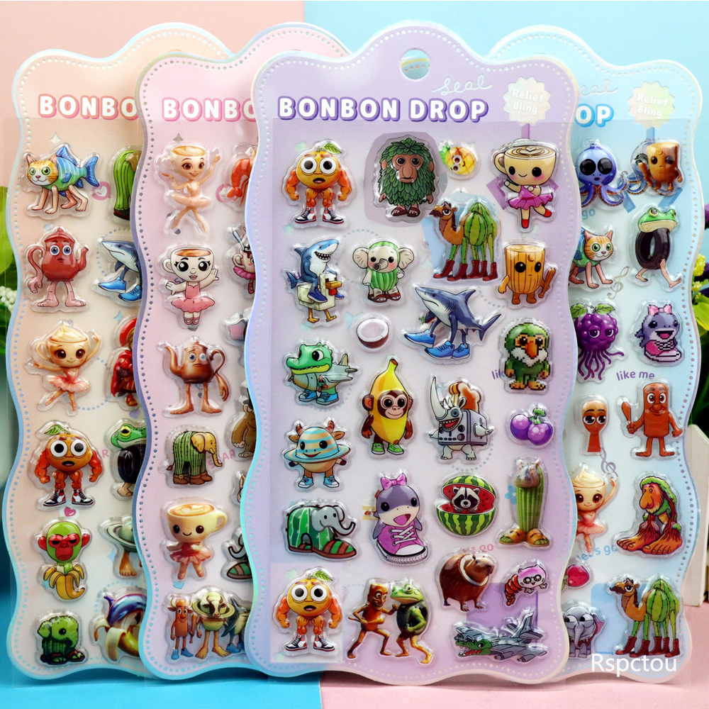 Pegatinas de relieve 3D de Brainrot italiano Tung Tung Sahur, calcomanías de burbujas de animales divertidos, juguetes impermeables, lindo diario de teléfono DIY