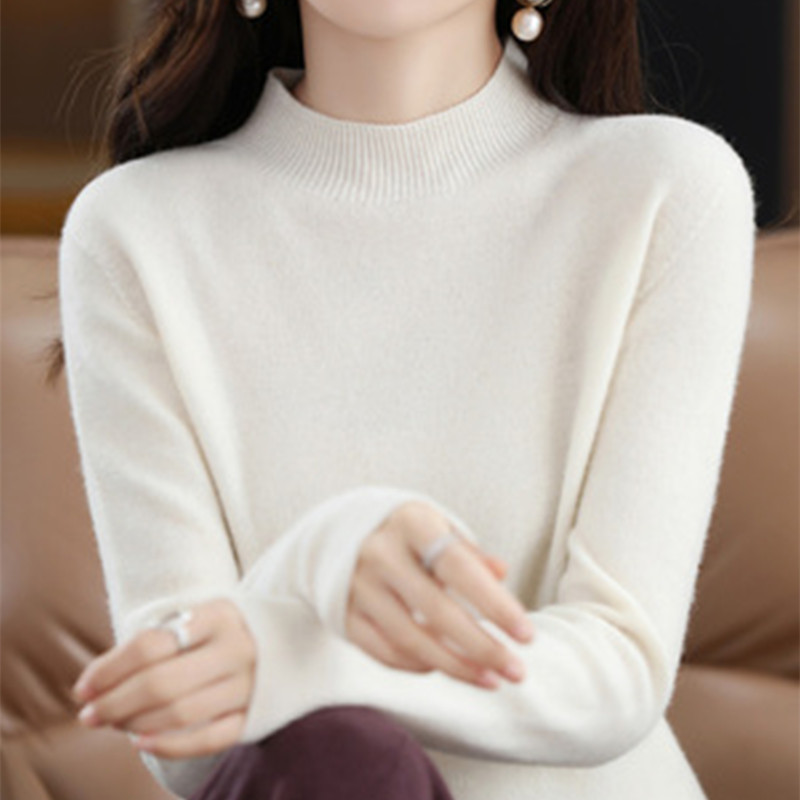 Half High Solid Color Cashmere Sweater For Women Loose Pullover Autumn and Winter Contracted Commuter Basic Knitwear Top Base