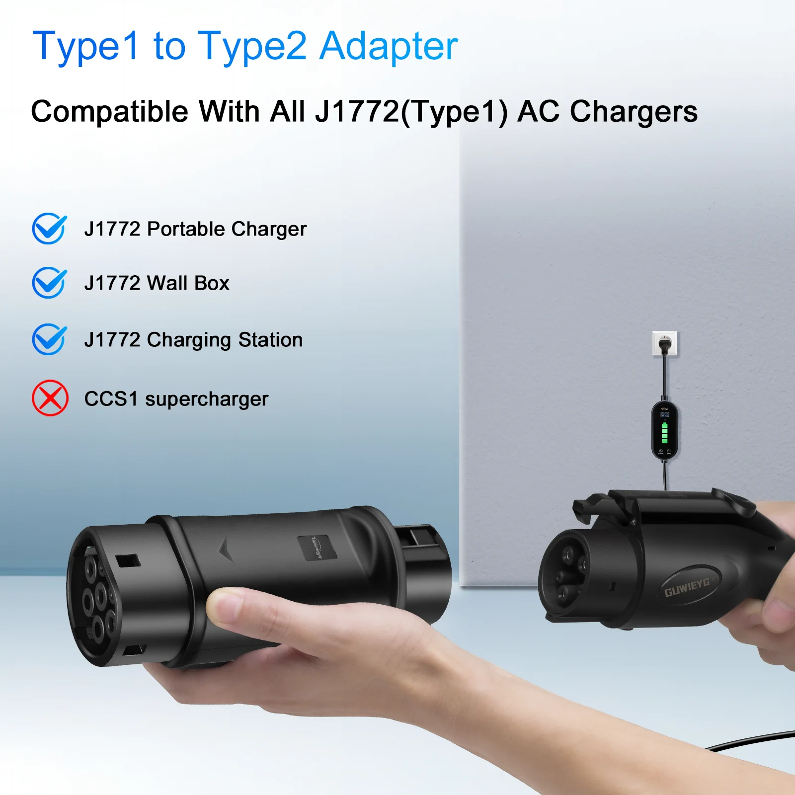 タイプ1からタイプ2 ev充電器アダプタ、32a ev充電器コネクタ、saej1772ソケット