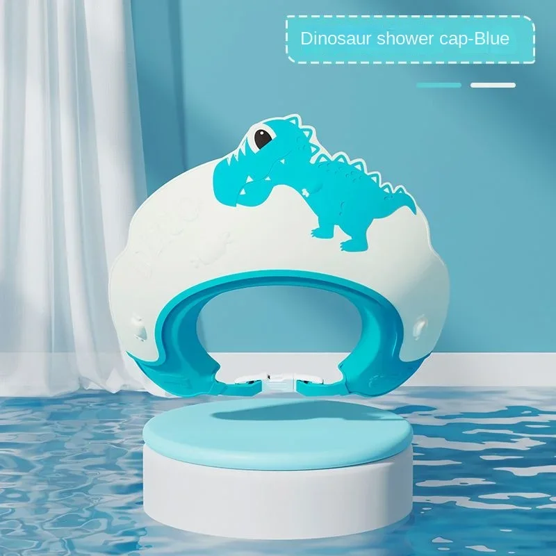 Bebê de borracha macia à prova dwaterproof água shampoo boné crianças shampoo artefato bebê shampoo boné protetores de ouvido ajustáveis padrão dinossauro