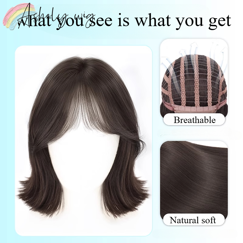 Peruca curta preta mulher simulação natural cabelo wendy rede de cabelo curto vermelho redução de idade clavícula cabelo invisível conjunto peruca inteira