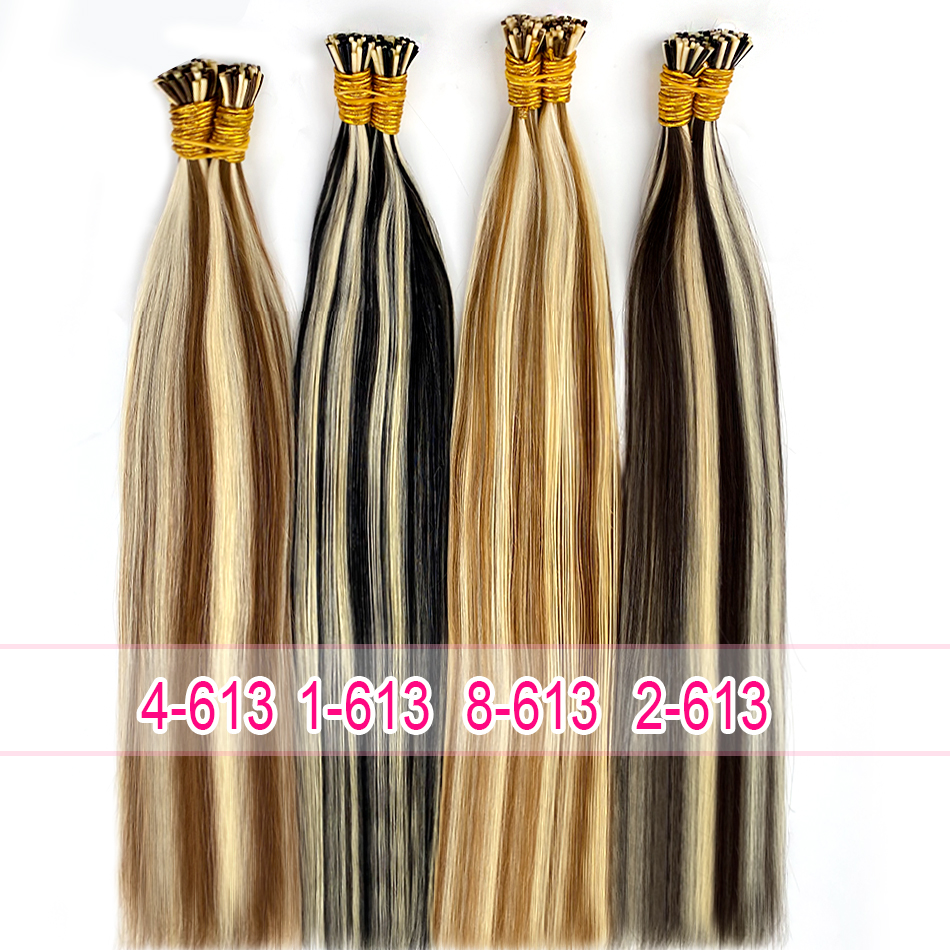 Extensões de cabelo itip de queratina virgem cru, 100% humano, remy, russo, reto, ponta i, extensões de cabelo humano natural