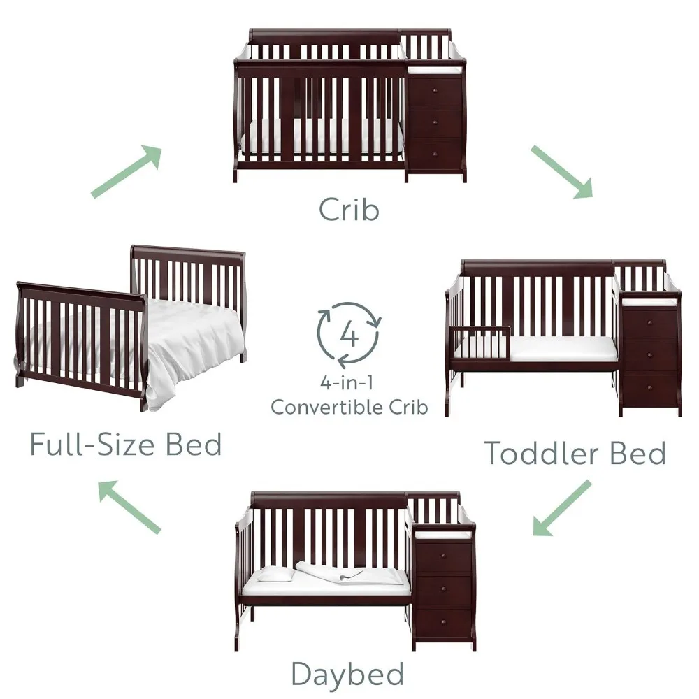 portofino 5-in-1 Convertible Crib and Changer (Espresso) – Crib and Changing -Table Combo with 3 Drawers
