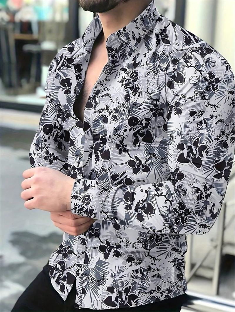 Camisa formal de fiesta en la playa de manga larga con solapa holgada informal para hombre a la moda y cómoda