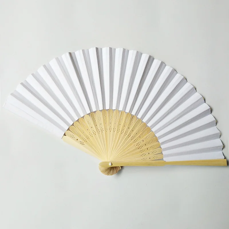 50개 7인치 흰색 종이 부채, 흰색 접이식 부채, 어린이 그림 부채, DIY 손으로 그린 무지 표면