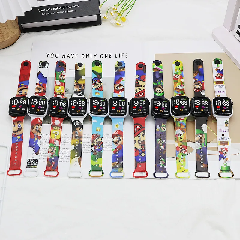Reloj electrónico de Mario bro para niños y niñas, pulsera deportiva digital LED con estampado de figuras de dibujos animados, Luigi, regalo de cumpleaños, novedad