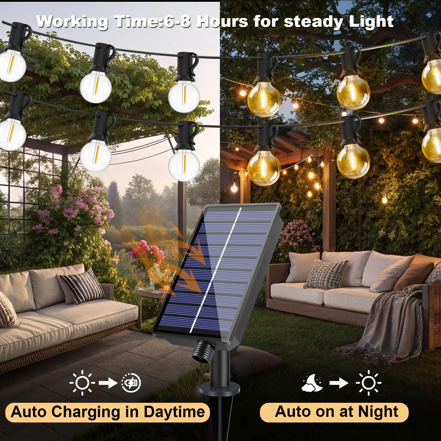 Led G40 Solar String Lights Outdoor Waterproof Garden String Lights USB Rechargeable Solar Light With Remote Decoration Light