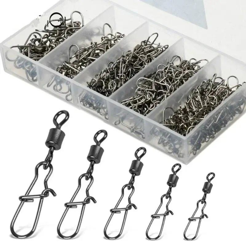 Pin connettore da pesca in acciaio inossidabile da 50 pezzi/scatola 4 #   6 #   8 # 10 # 12 #   Girevole con cuscinetto e accessori per esche da pesca a scatto