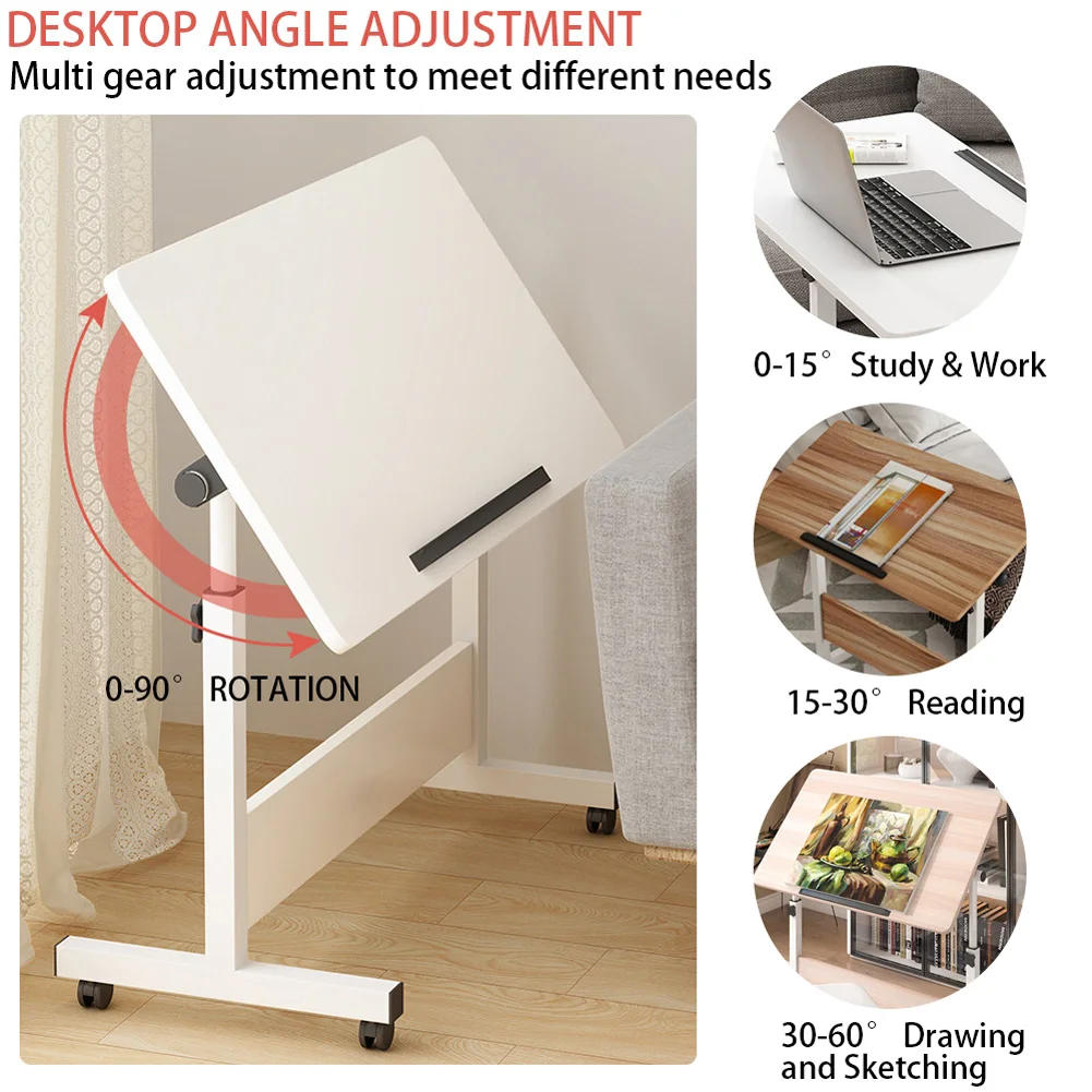 Small Standing Rable Adjustable Height Mobile Stand Up Desk With Wheels, Home Office Computer Workstations, 80x40cm Tabletop