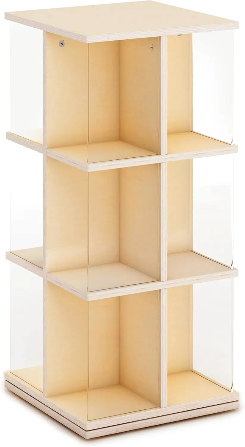 EdQ Rotating Book Display - Birch: Spinning Plywood Storage Bookshelf with Acrylic Windows for Kids Classroom, Playroom,