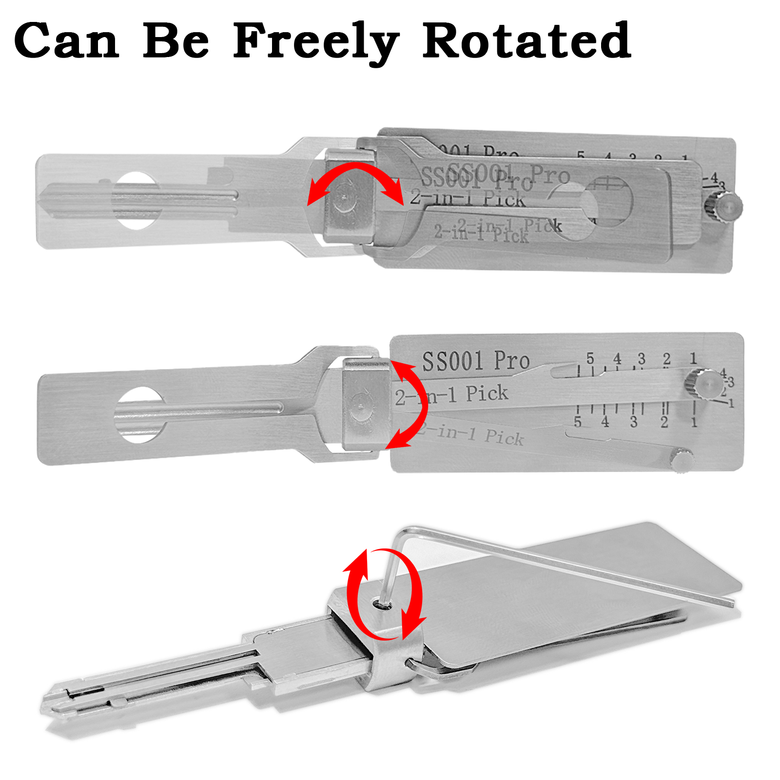 Key Decoder SS001Pro Stainless Steel Key Decoder SS001Pro 2-in-1 Portable Locksmith Tool O-ring Pickup Repair Kit Key Pickup Kit