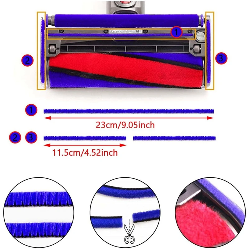 다이슨 진공 청소기 소프트 롤러 교체 부품, 부드러운 봉제 줄무늬 액세서리, V6 V7 V8 V10 V11 V15