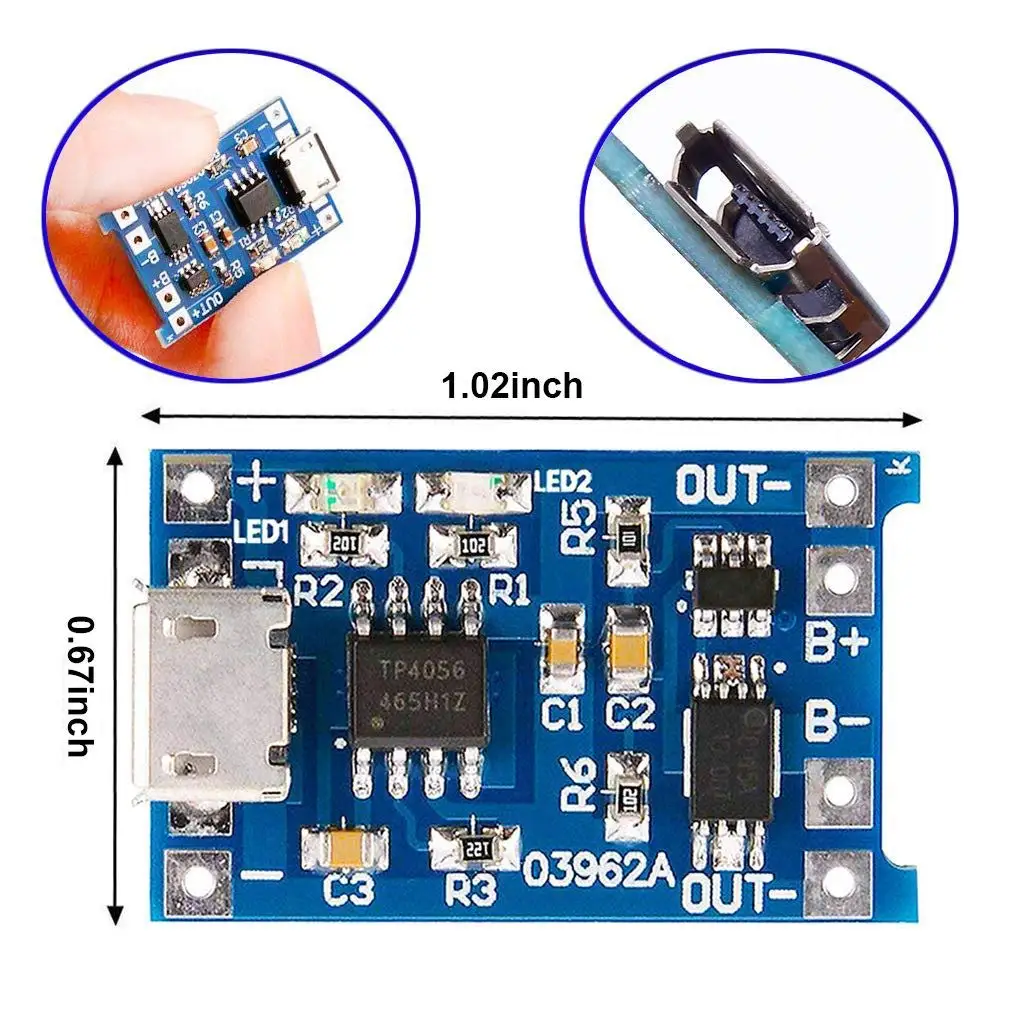 2/5 STÜCK Typ-C Micro Mini 5V1A 18650 TP4056 Lithium-Batterie-Ladegerät-Modul Ladeplatine mit Schutz Doppelfunktionen 1A Li-Ion