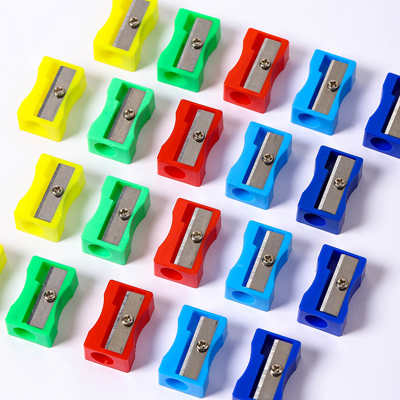 10pcs Mini Pencil Sharpener Colored Single Hole Rectangular Plastic Primary School Student Manual Pencil Sharpener Stationery