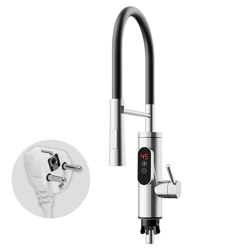 Calentador de agua eléctrico, grifo de cocina de 220V, grifo de agua de calentamiento instantáneo sin tanque, mezclador calentado que fluye, pantalla Digital para debajo del fregadero