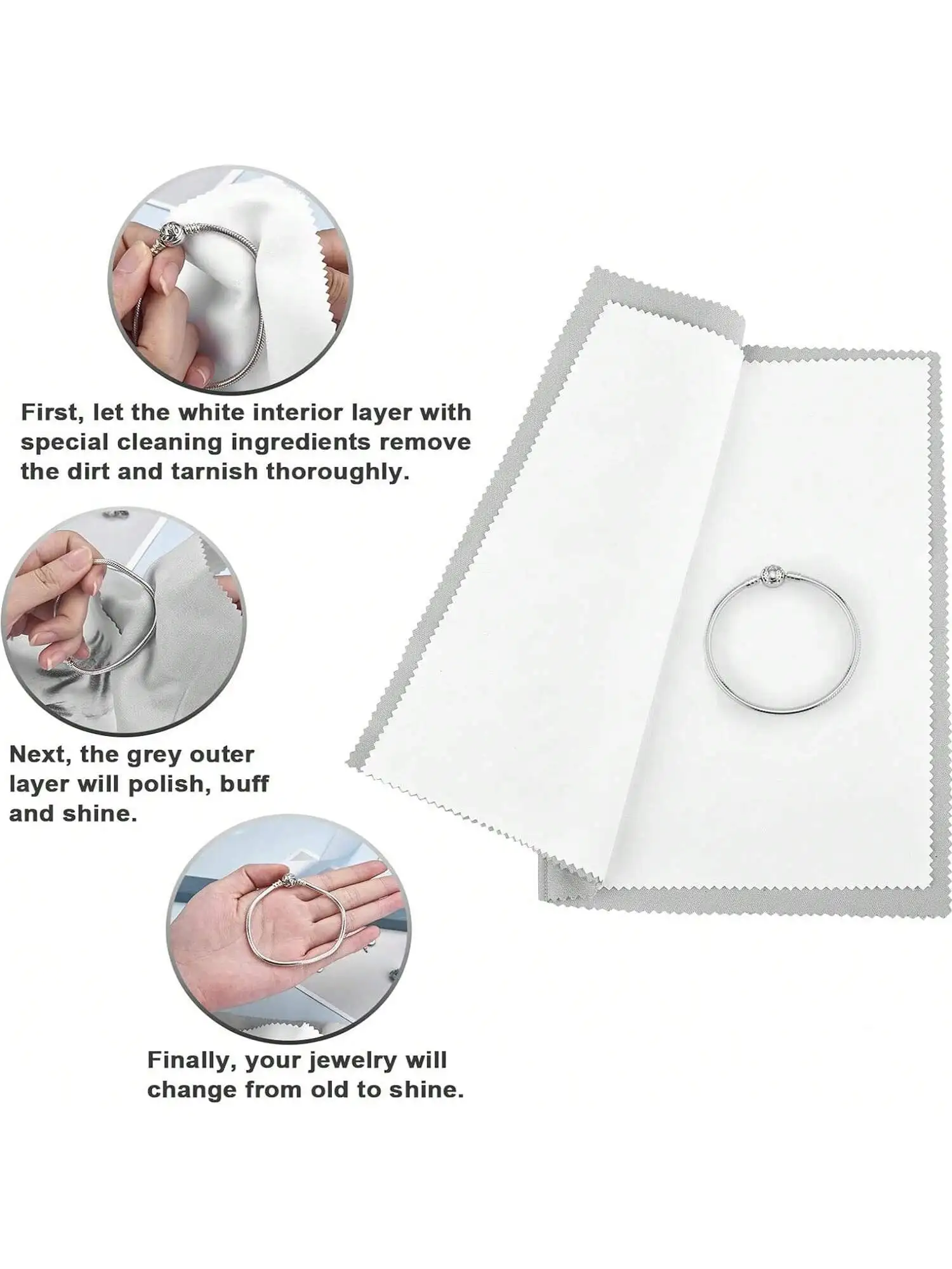 Pano de limpeza para polimento de joias multicamadas, grande 9,48x6,3 polegadas, para prata esterlina, ouro, diamante, platina, pedras preciosas, moedas