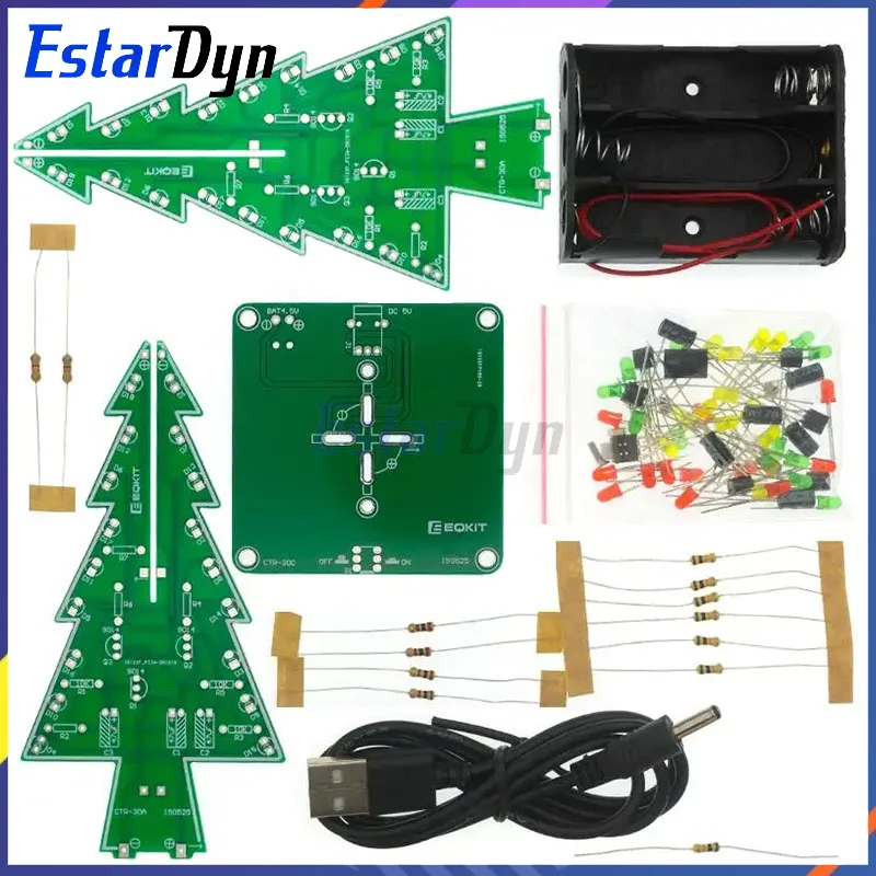 Estardyn Kit de bricolaje LED de árbol de Navidad 3D tridimensional Kit de circuito de Flash LED rojo/verde/amarillo Suite electrónica divertida
