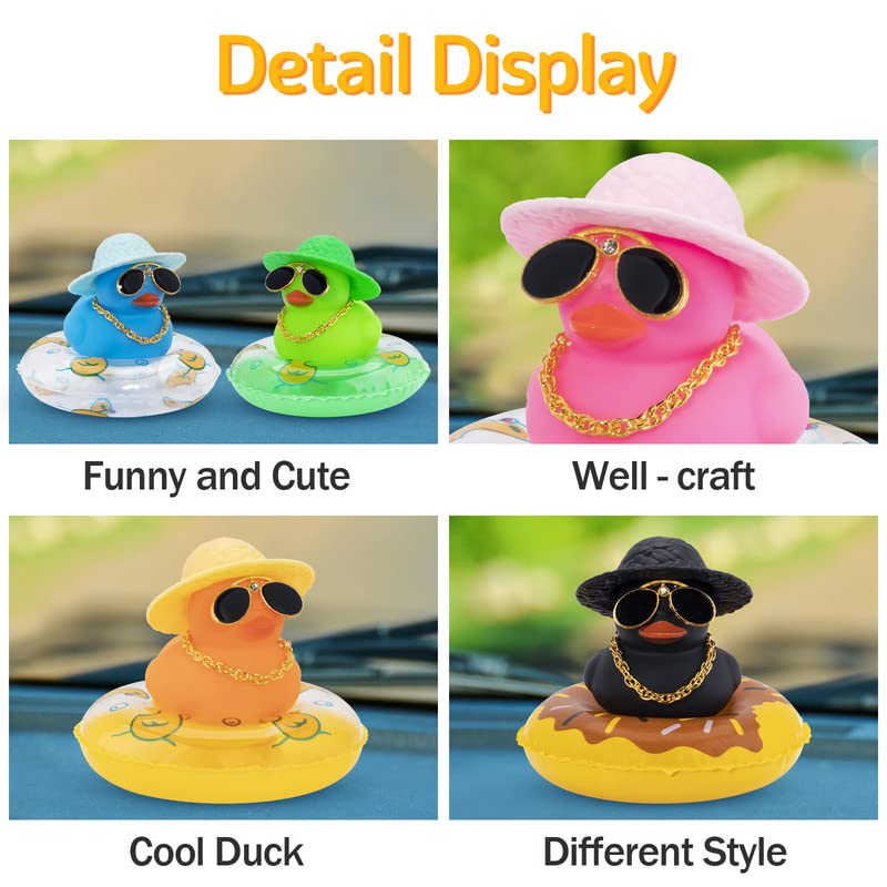 Car Duck Ornament Dashboard Decorations Rubber Duck Car for Car Dashboard Accessories with Swim Ring Jeep Duking