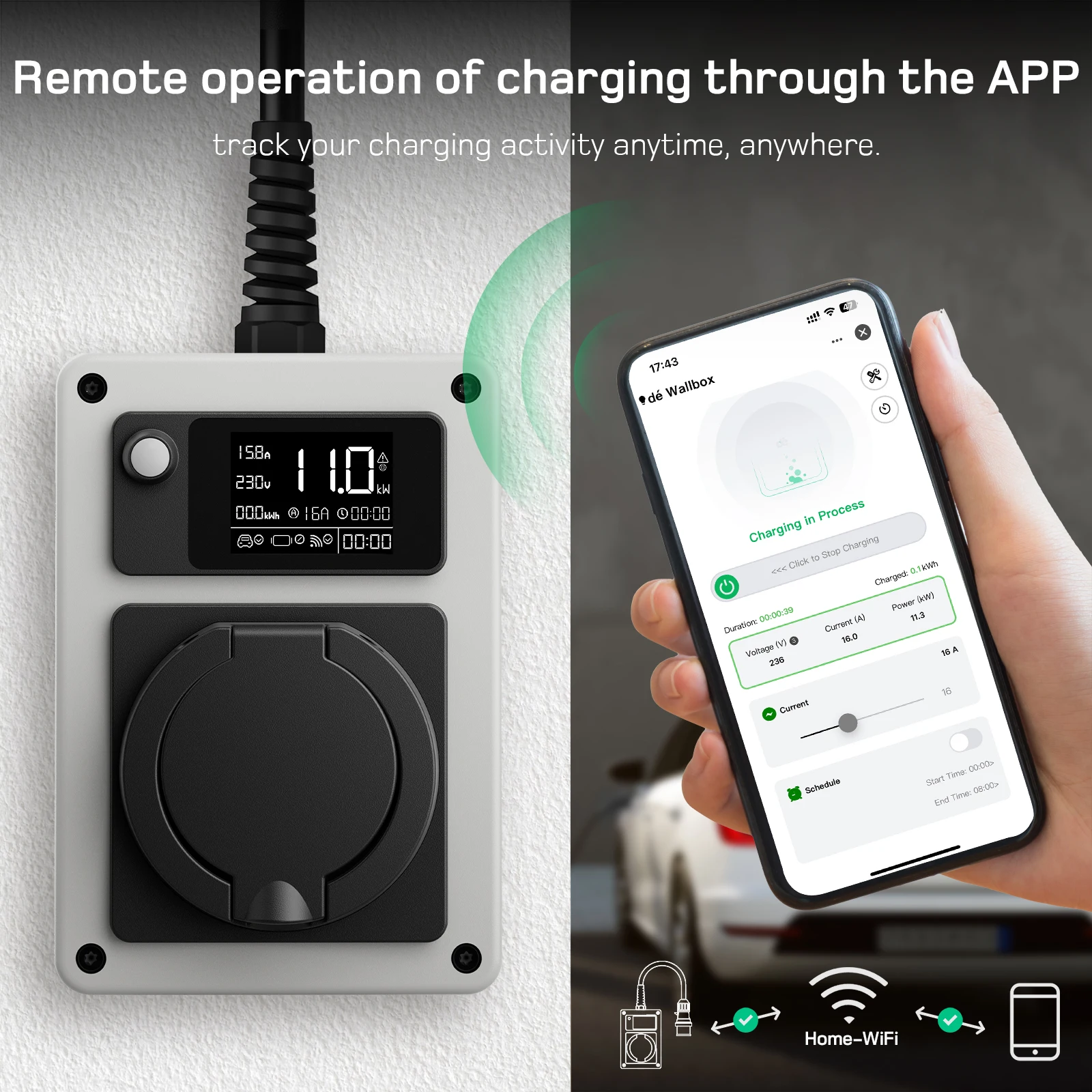 dé Wallbox con App  11kW 22kW  Cargador EV de enchufe CEE a Tipo 2 16A 32A Control RFID trifásico Cargador vehículo eléctrico