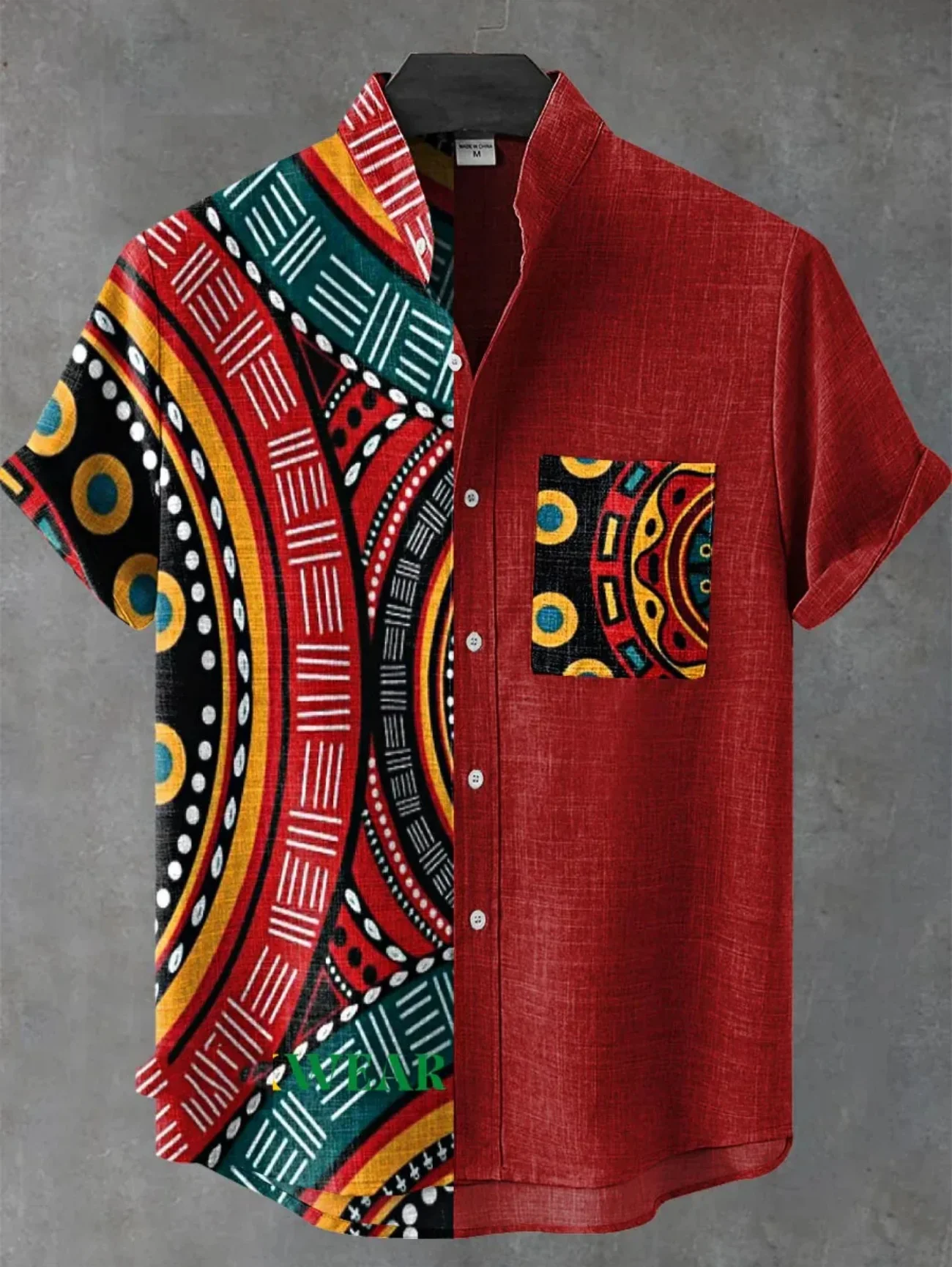 New Linen Men's Summer Ancient Tribal Totem Print Linen Short Sleeve Shirt Comfortable Casual Button Top Suitable for Street Wea