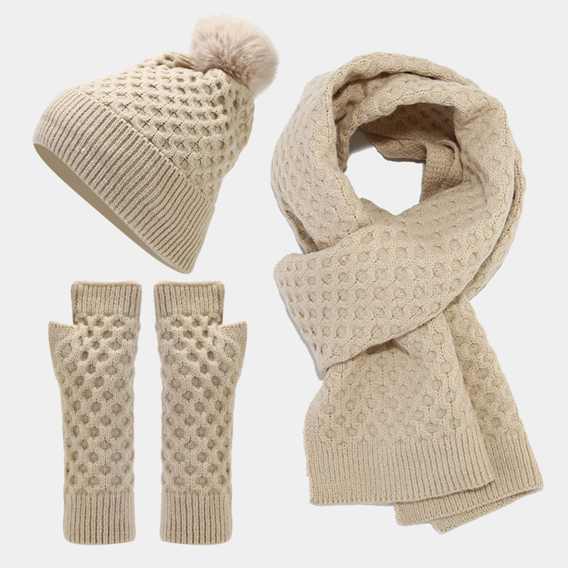 Heißer Herbst Winter neue einfarbige dicke Wolle Hut Schal Handschuhe dreiteilige Mode einkaufen warmen Anzug Gorros Invierno Mujer