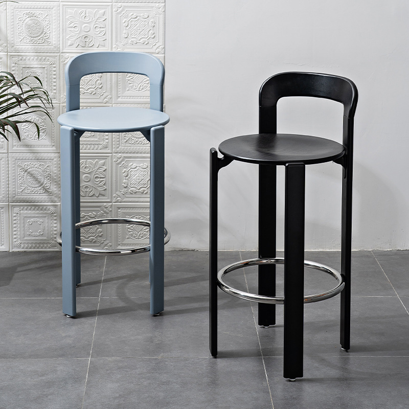 Modern simple home bar chair Internet celebrity medieval high stool, Nordic light luxury cafe bar solid wood bar chair
