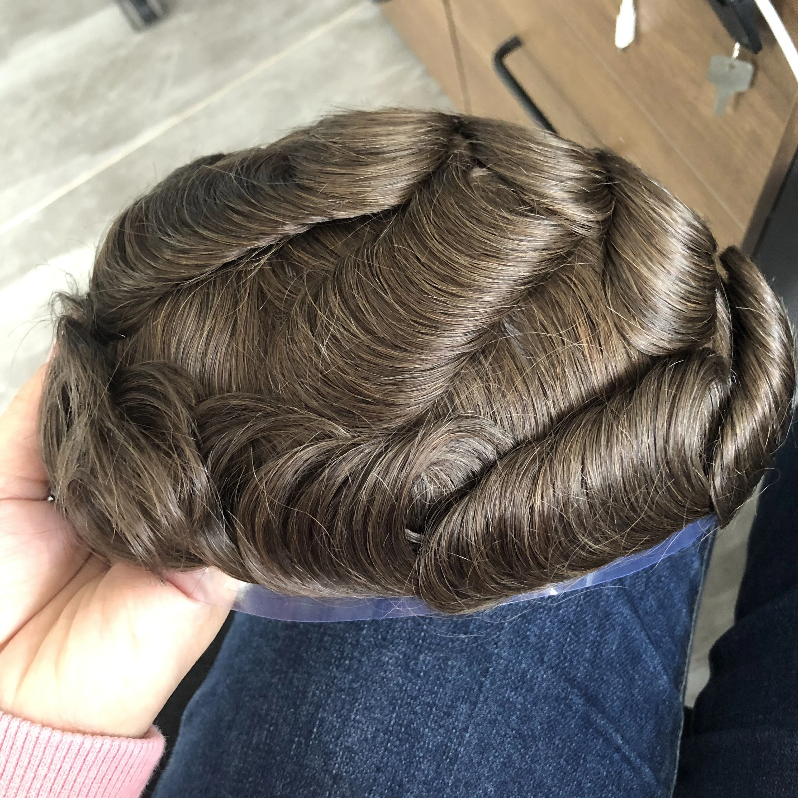 100% มนุษย์ผมผู้ชาย Toupee เส้นผมธรรมชาติผิว PU ฐานทนทานบาง 0.1 มม.ชายวิกผมเปลี่ยนหน่วย Capillary Prosthesis
