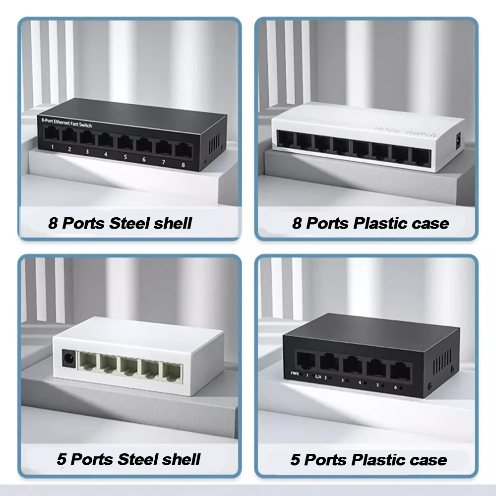 EU PLUG 5/8 Poort 10/100 Mbps Netwerk Switches Mini Ethernet Snelle Netwerk Switch Splitter Voor Home Office