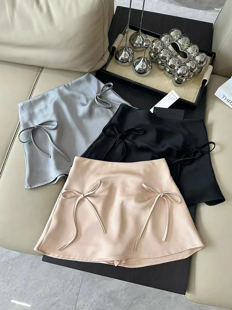 Minigonne Y2k in raso con lacci con fiocco Donna Gonne a trapezio in stile coreano rosa Estate 2024 Gonne corte dolci sottili sexy a vita alta Nuovo