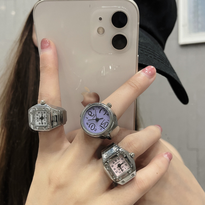 แหวนนาฬิกาใหม่ร้อนขาย Creative Alloy SHELL Finger Circular Dial คู่ผู้ชายและผู้หญิง