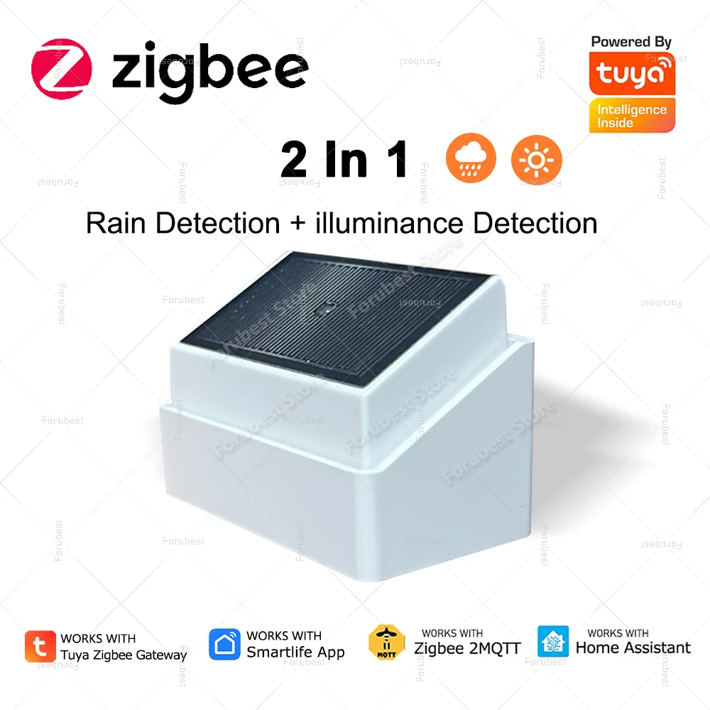 2 In 1 Zigbee Regendetector Regensensor Met Helderheid Lichtdetectie Voor Tuya/Home Assistant/Zigbee2MQTT Scènes koppeling