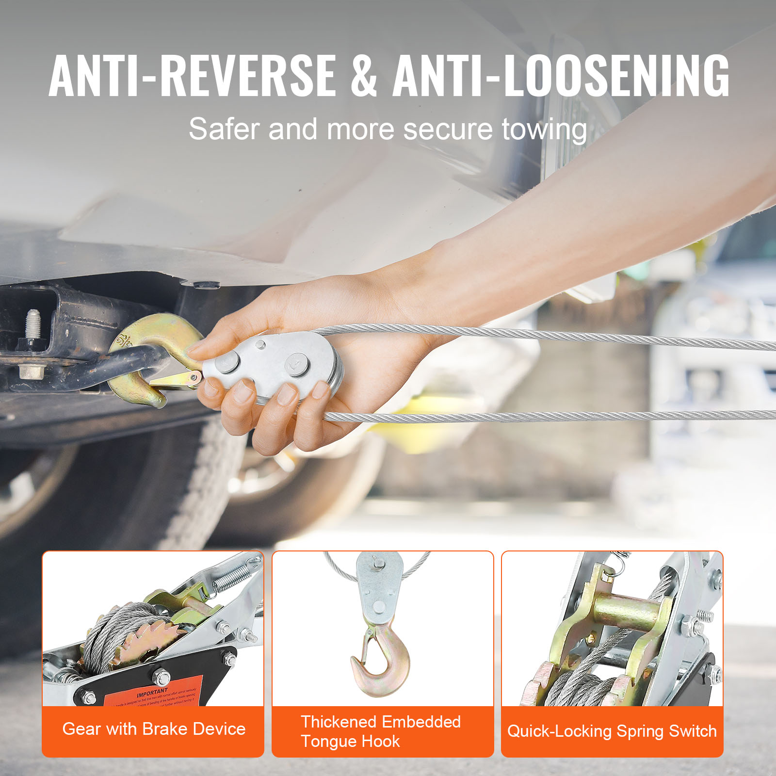 SucceBuy Come Along Winch 2/4/5 Ton Pulling Capacity Heavy Duty Ratchet Automotive Hoist Power Cable Puller for Vehicle Rescue