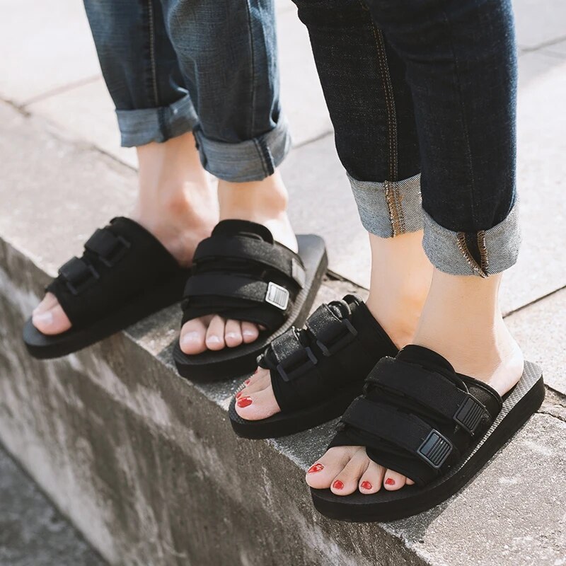 Chinelos de lona com gancho para homens e mulheres, sapatos casuais para casal, chinelos de praia para calços, chinelos ao ar livre, moda verão