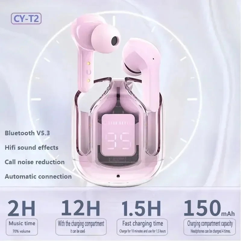 Originele T2 draadloze Bluetooth-oortelefoon Transparante HIFI-hoofdtelefoon LED Power Digitaal display Stereogeluidsoortelefoon voor Xiaomi