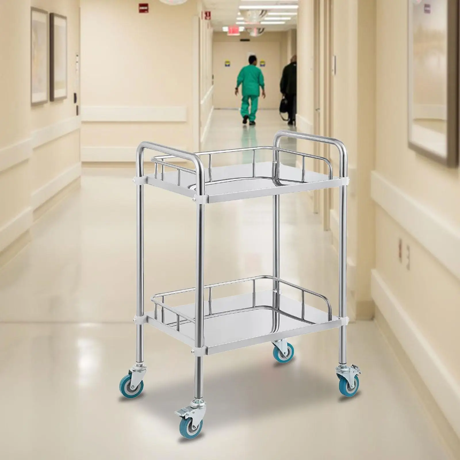 Carrello di utilità da laboratorio in acciaio inossidabile a 2 strati con ruote bloccabili carrello di utilità per la riparazione della cucina attrezzatura da laboratorio clinica del salone