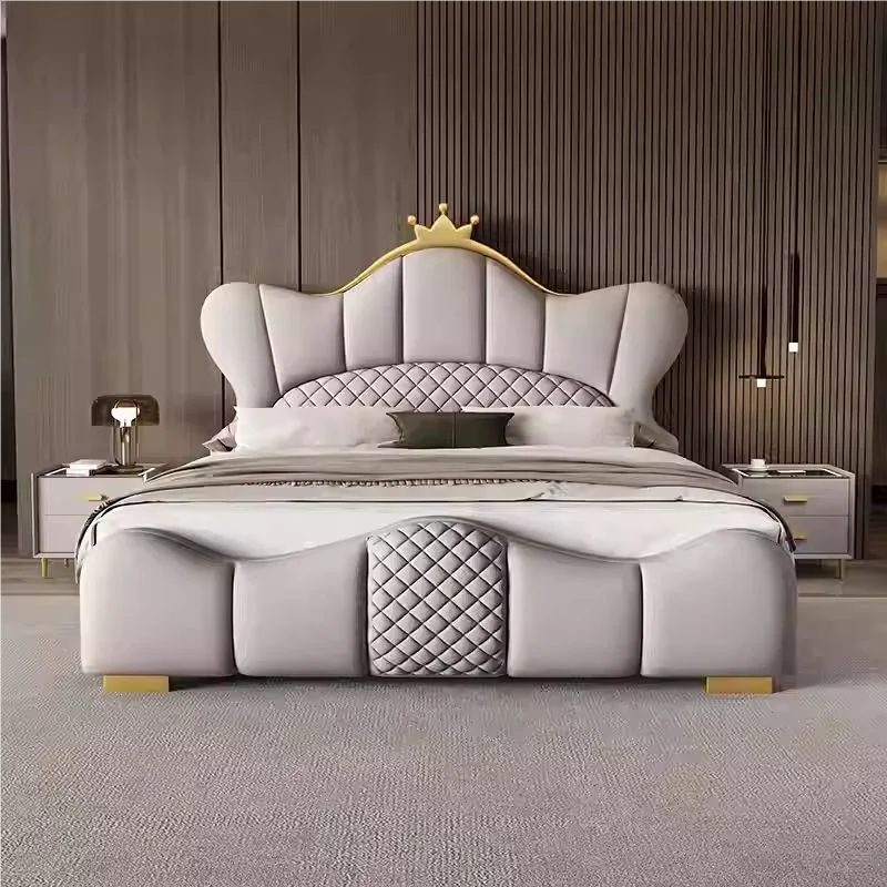 Cama doble De lujo nórdica, cabecero moderno De madera De gama alta, marco De Cama doble, muebles De cuero cómodos para boda